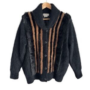 Vintage SOFT Fuzzy Angora Cardigan Jacket L/XL Rabbit Fur Button Up Sweater 90s